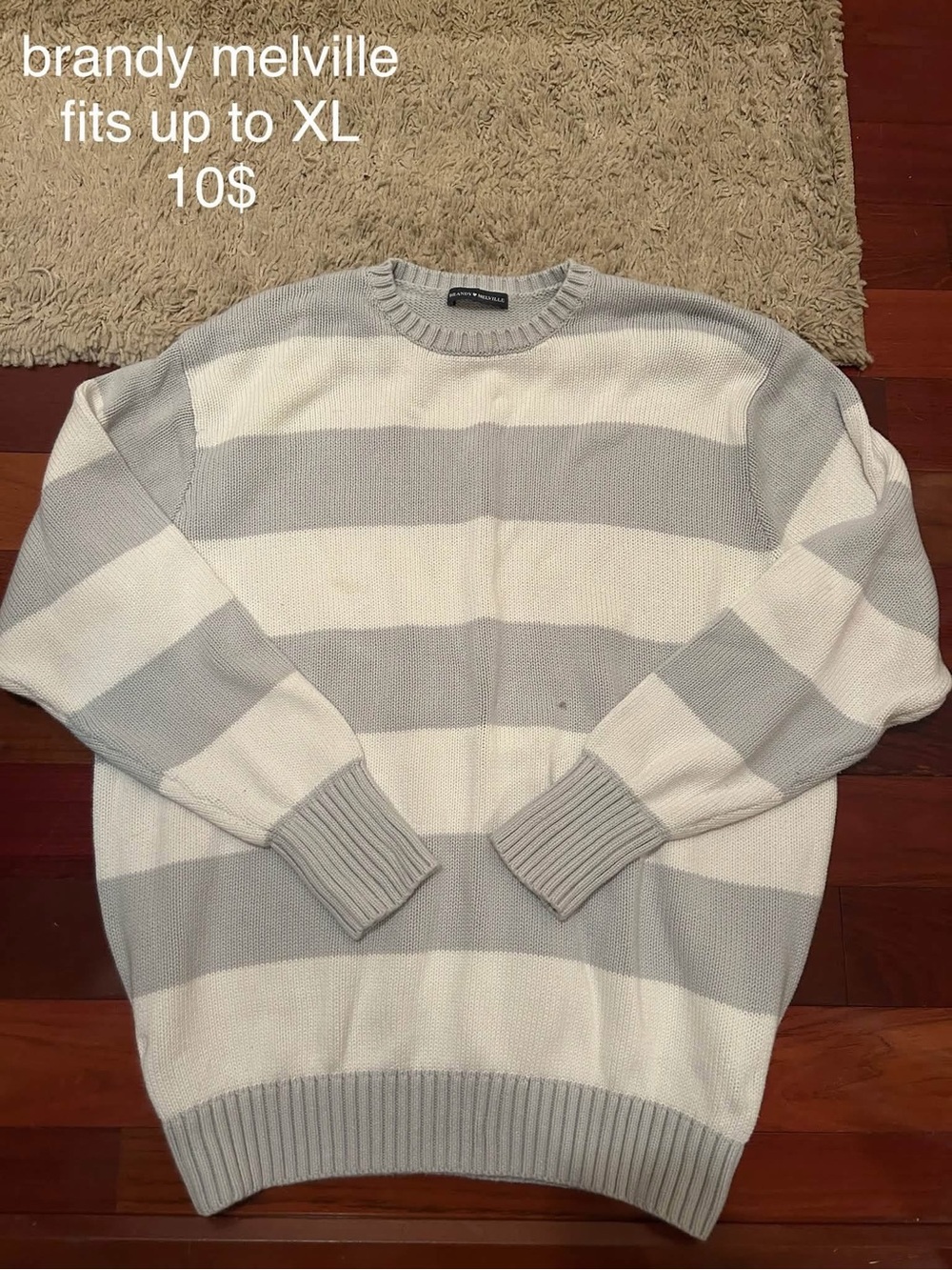 Brandy Melville women’s Grey & White Striped Crewneck Sweater